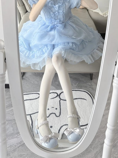Toe Clasp with Accent Design Round Mid-heel Bead PU Blue Baby Janes Sweet in Lolita Mary