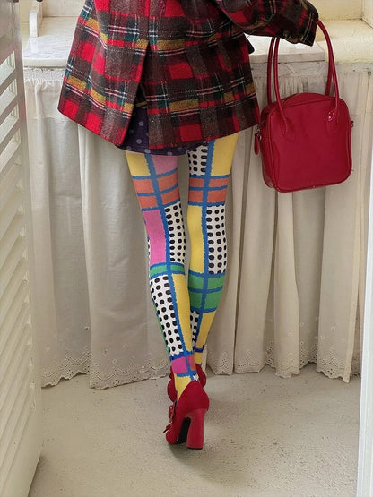 Pattern Geometric Color-Block Pantyhose