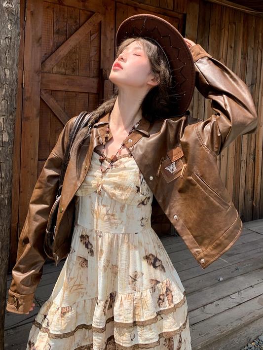 Braunes Abzeichen Herbst für Applikationen Vintage PU Jacke