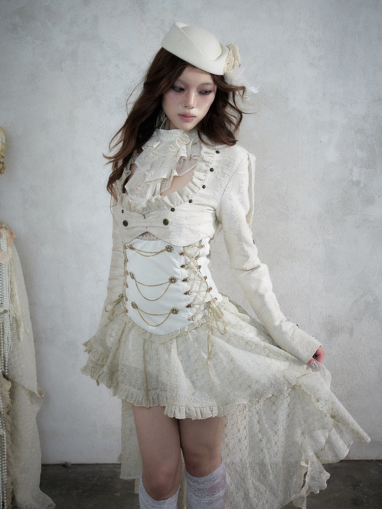 Victorian Punk Off-White Faux Two-Piece Asymmetric Tube Dress - NO ROMANCE