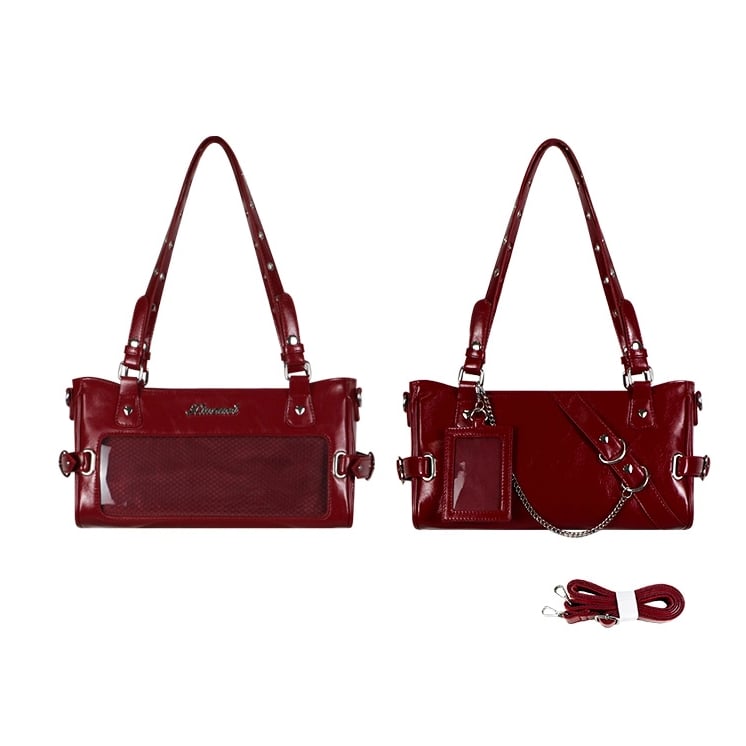 Leder Transparent-Fenster Tasche Vielseitig Rot Ita PU