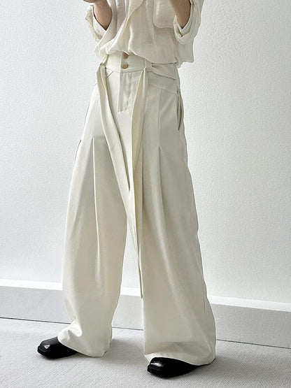 Apricot Ouji Wide-Leg Pants with Side Ribbons and Two-Button Fly - ASAE