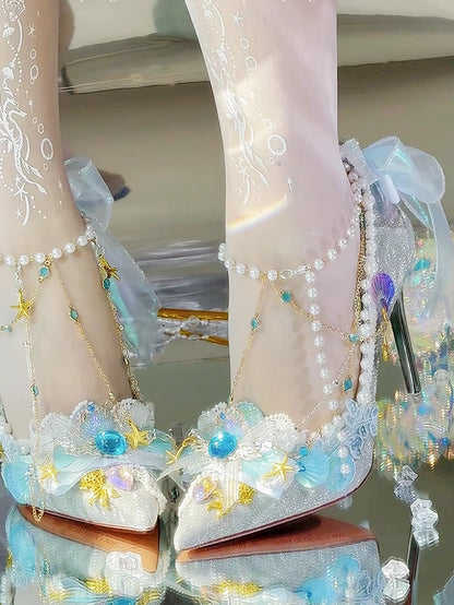 7.5CM/10.5CM Silver Rhinestone Decorated High Beaded And Heels Toe Details Conch Pointed