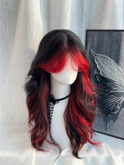 Wig Highlight with Curtain Wavy Long Black Bangs Red 65CM