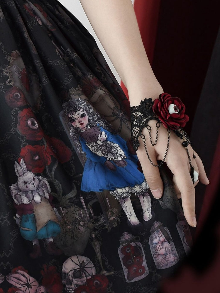 目玉リング付き黒と赤のブレスレット