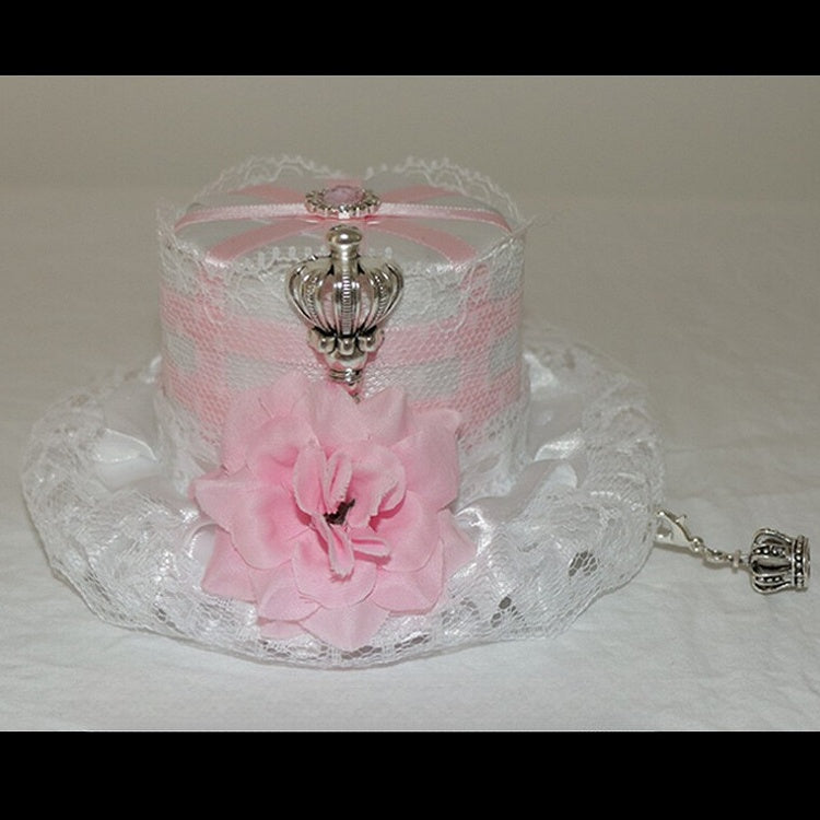 帽子のトリム、クラウンデザイン、レース、ブルー/ピンクの花柄、ミニ装飾