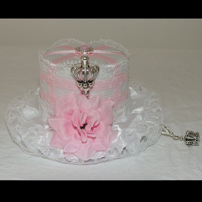 帽子のトリム、クラウンデザイン、レース、ブルー/ピンクの花柄、ミニ装飾