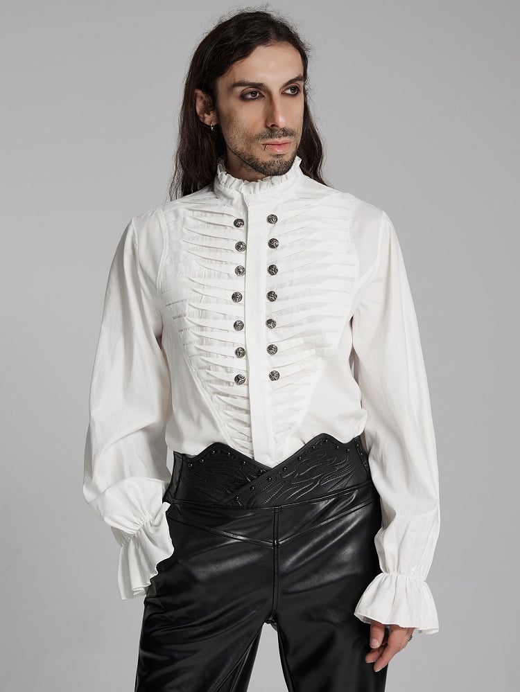 3D White Pleated Shirt Goth Men's