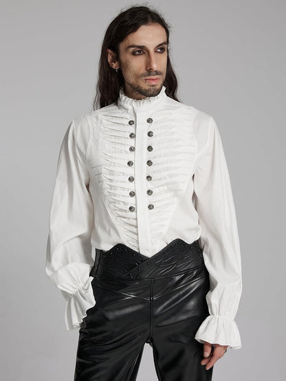 3D White Pleated Shirt Goth Men's