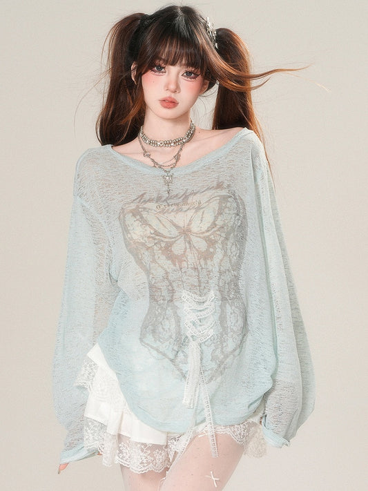 Glamorous Long Lace-up Sleeves Top Detail Sun Green/Beige Protection