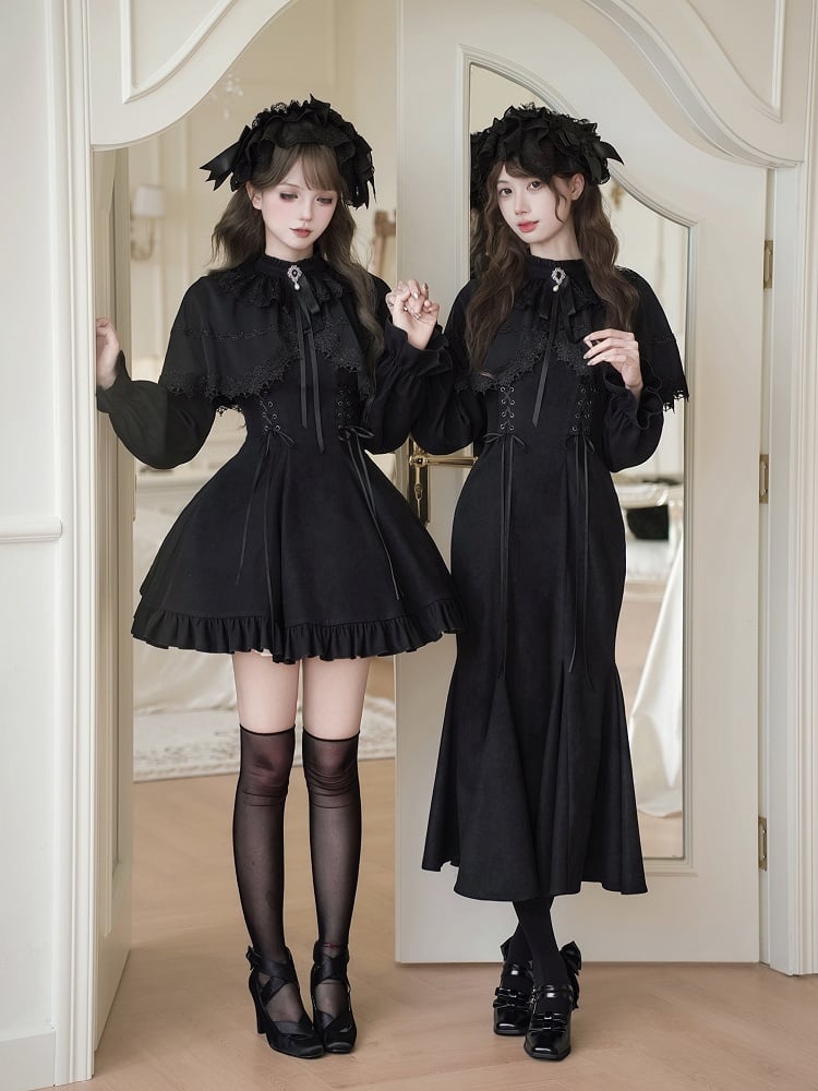with Mermaid Dress Kei-inspired Two-Piece Elegant Cape Black Jirai False
