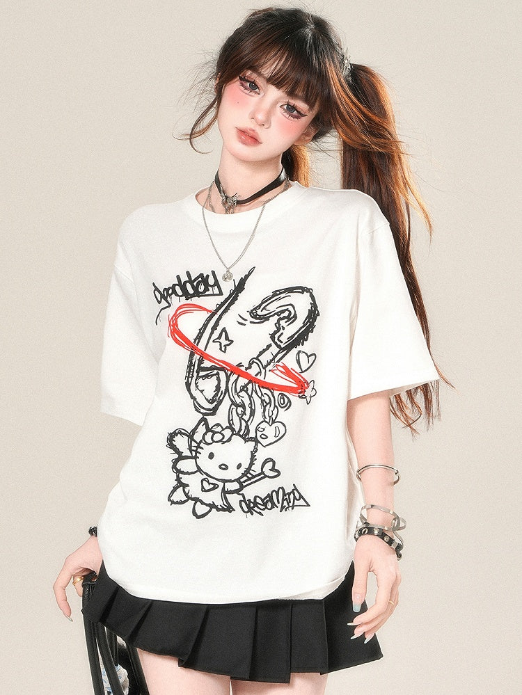 かわいいキティプリントTシャツ デイリーホワイト