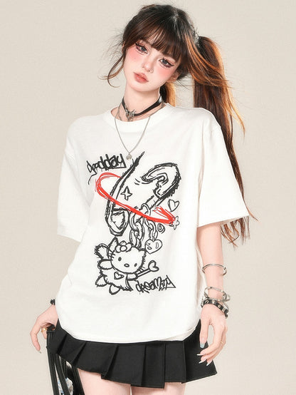 かわいいキティプリントTシャツ デイリーホワイト