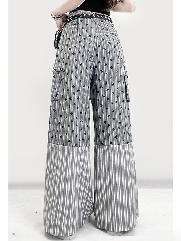 グラマラスカットのワイドレッグビタースイートグレー柄ストライプスターと