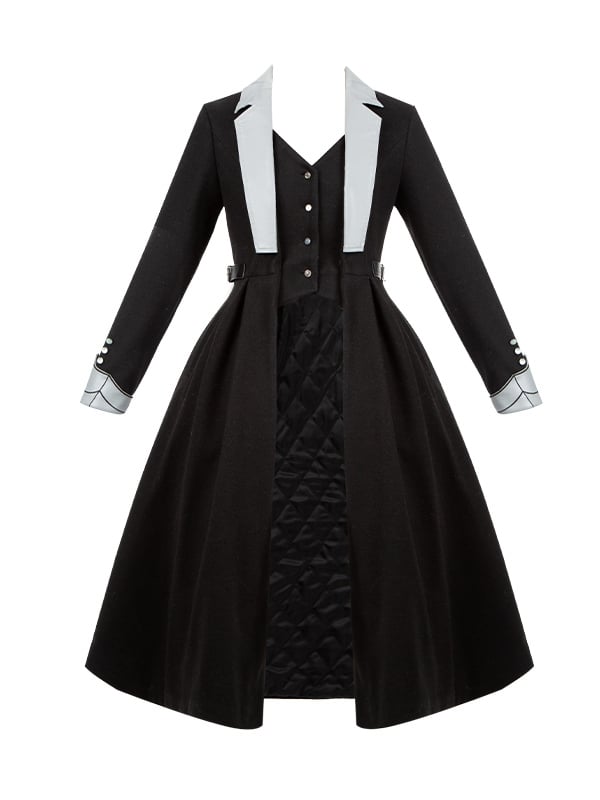Schwarzer Gothic Ouji Lolita Wollmantel mit Baumwollfutter