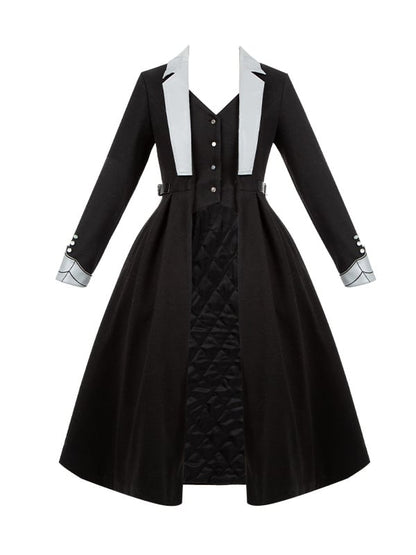Schwarzer Gothic Ouji Lolita Wollmantel mit Baumwollfutter