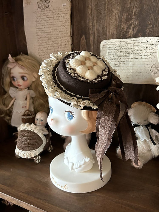 Lolita Bow Brown Trim Hat Lace Mini