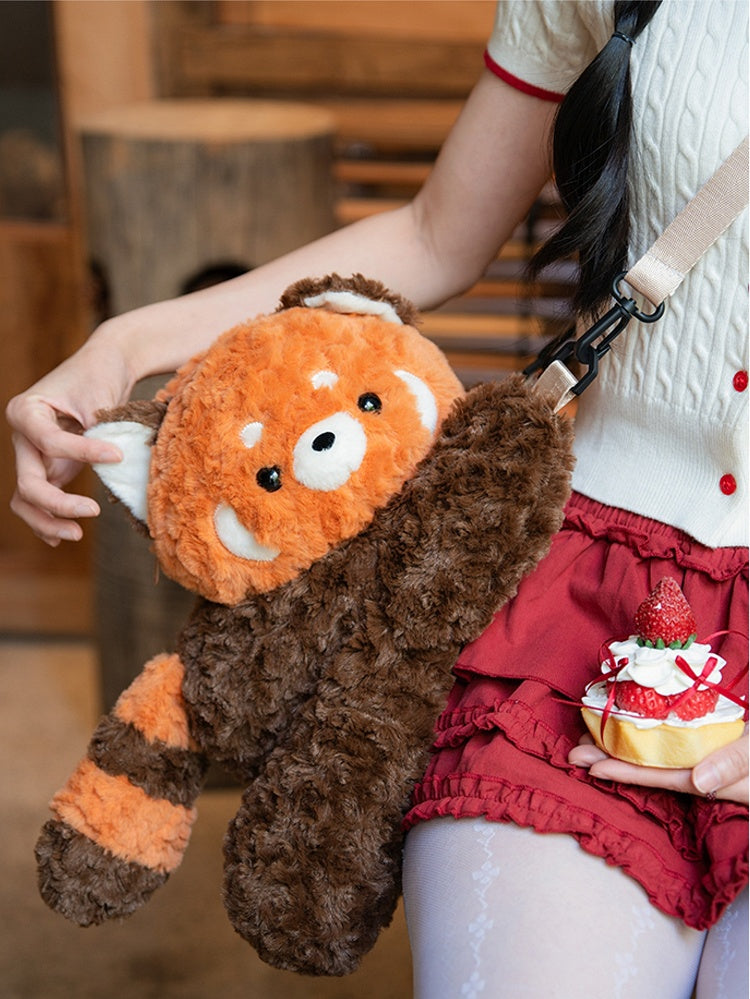 Red 40cm Backpack/Crossbody Panda Plush Bag Cute Brown