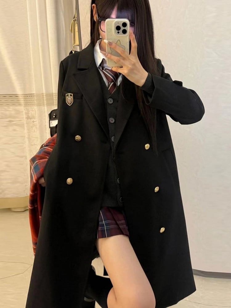 Badge Uniform Decorated Black JK Version Thicken Coat