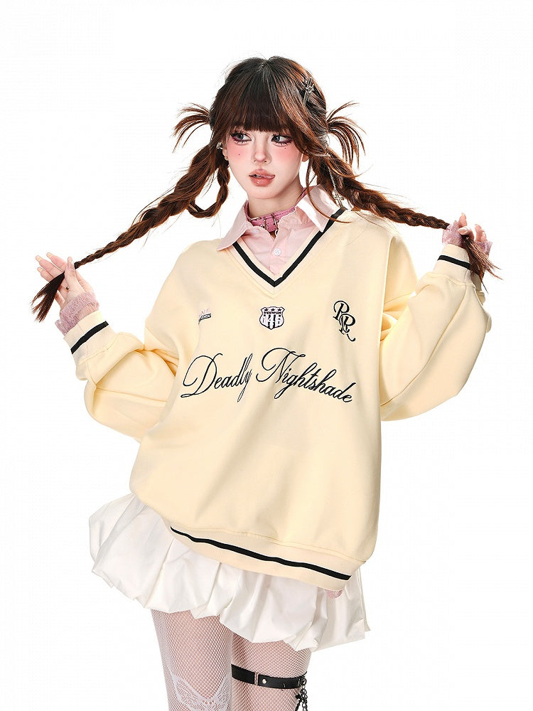 Aprikose/Pink Polokragen Buchstabenstickerei Frühlings-Sweatshirt Kunst-Zweiteiler