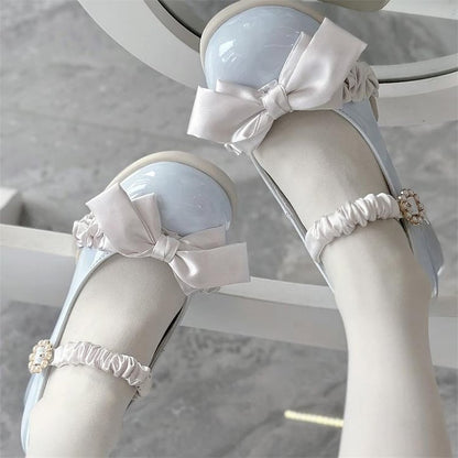 Toe Clasp with Accent Design Round Mid-heel Bead PU Blue Baby Janes Sweet in Lolita Mary