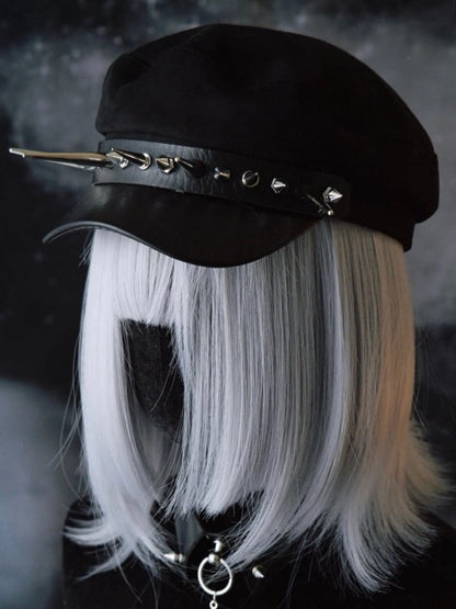 Details Gothic Beret Studs Black Hat