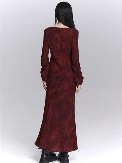 Fall with Gothic Ankle-Length Dress Adjustable Mermaid Red Tie Cuffs