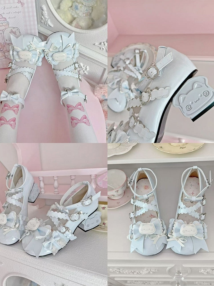 Themed Mary Cute Blue Bow Cat Accents Janes -