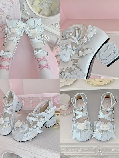 Themed Mary Cute Blue Bow Cat Accents Janes -