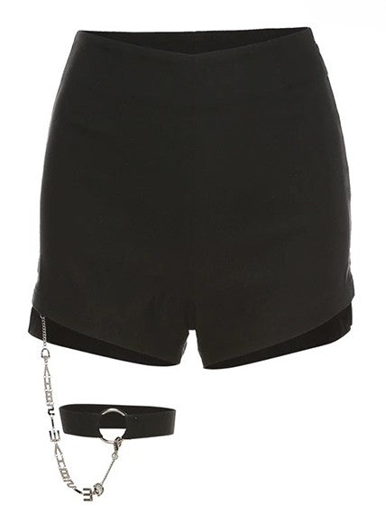 Strap Leg Waist High Schwarz mit Shorts