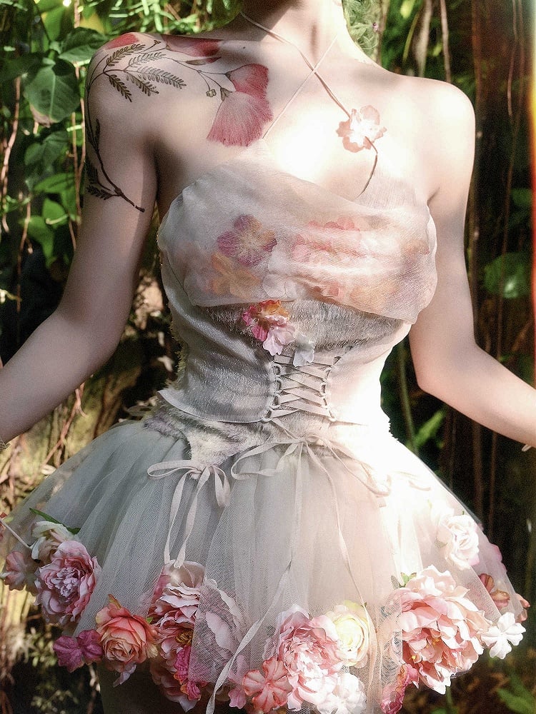 Neckholder-Ausschnitt, Wasserfallausschnitt, Fee, zum Selbstbinden, Blumenhals