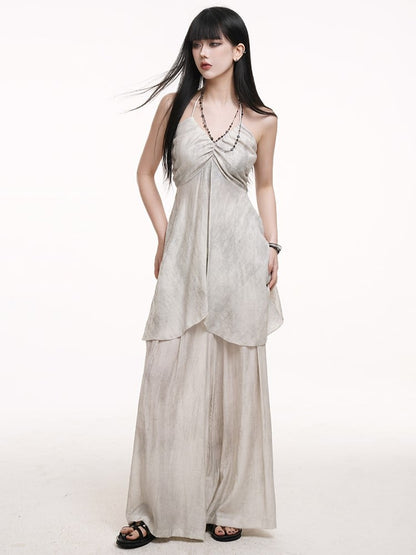 Floor Skirt-Like Wide-Leg Length Gothic with Gray Pants Drape