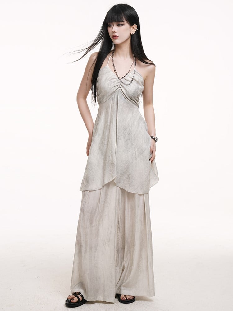 Bust Ruched Slit Halter with Center Gray Cami Gothic Top Detail