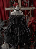 Kuro Drawstring Dress Bell Sleeves Skirt Gothic Black Bowknot Lolita Details and Layered