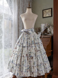 Kitty and Floral Print Front Button Placket Pink House Style Lolita Skirt