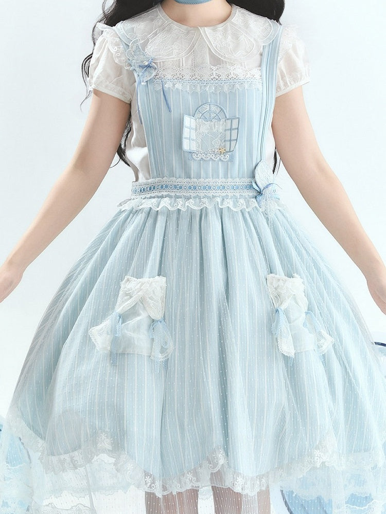 Summer Beach Blue White Lace Overlay Lolita Dress - Liz Bird