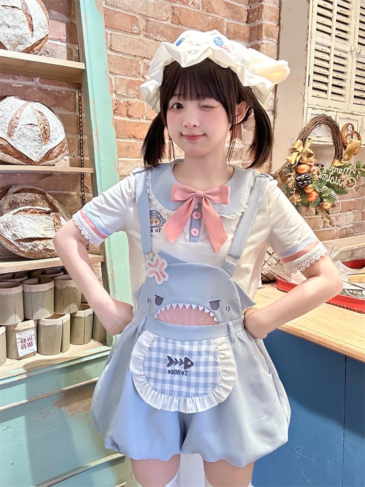 Shorts Bubble Shark Light Blue  Apron Design Overalls