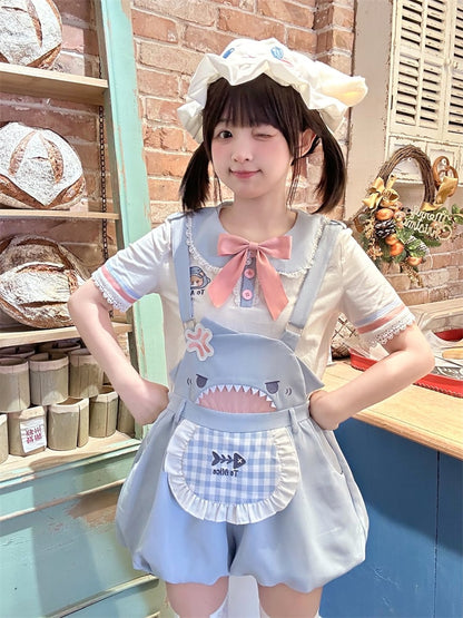 Shorts Bubble Shark Light Blue  Apron Design Overalls