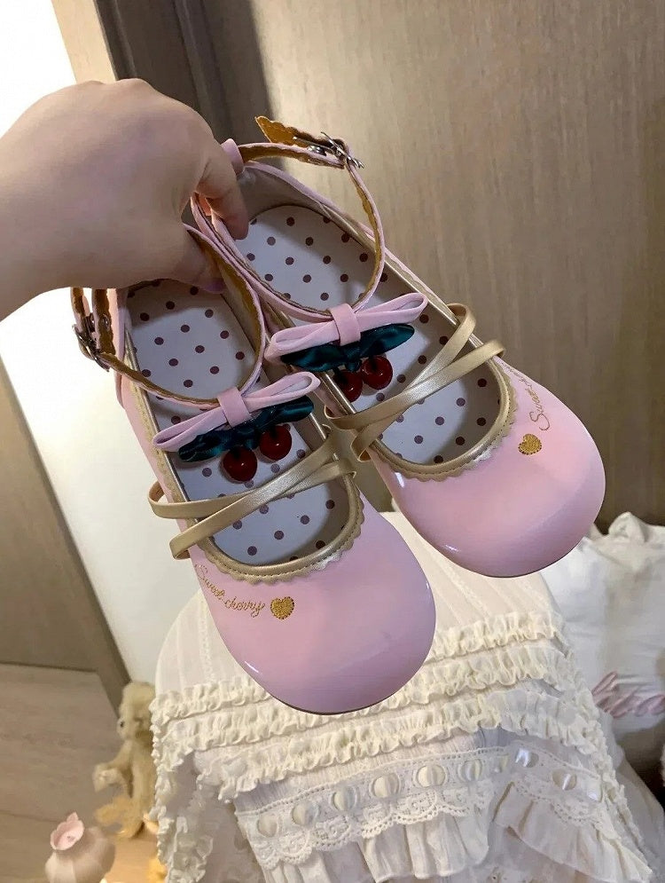 Straps Scalloped Shoes Height Sweet Crisscross Lolita Delicate Heel 2cm/3.5cm Pink Edging -