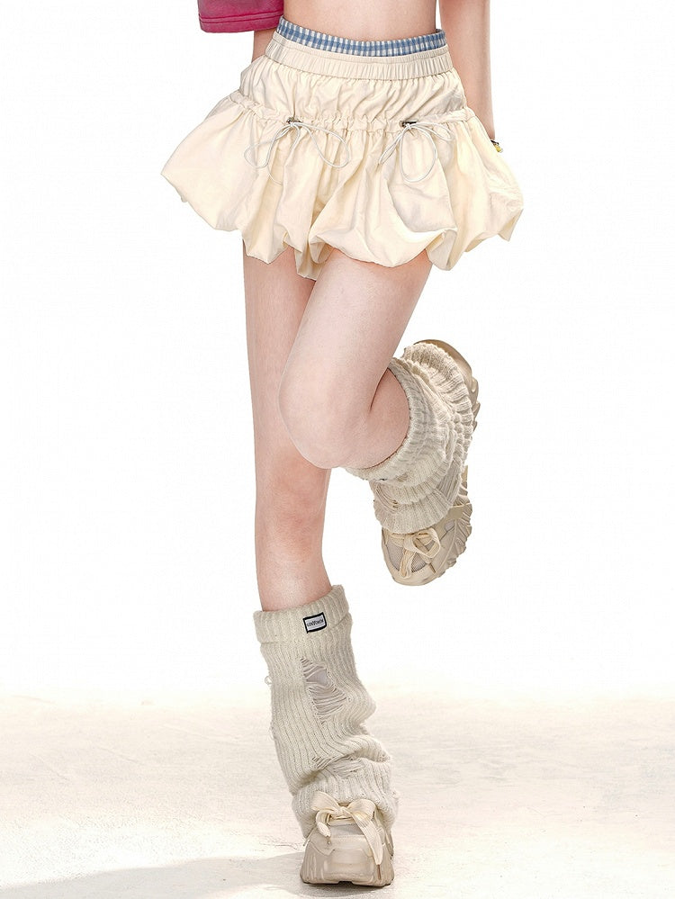 Apricot Drawstring Design Bubble Skirt