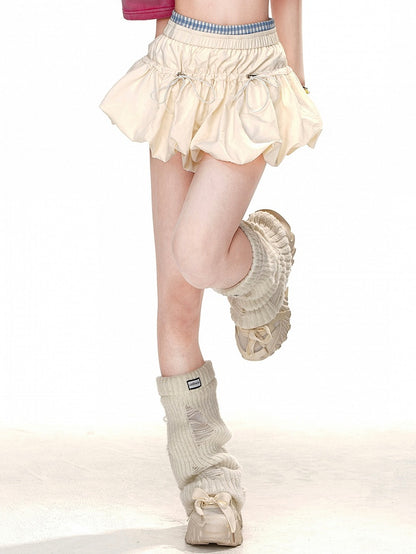 Apricot Drawstring Design Bubble Skirt
