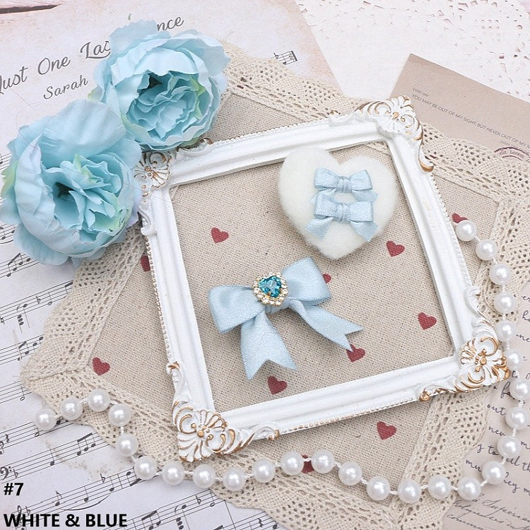 Jirai Plush Heart 10 Options Kei Color Bowknot Hairclips