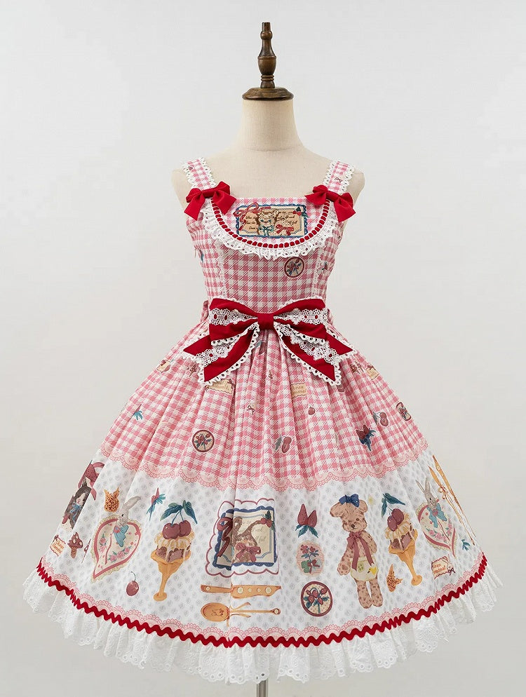 Pattern Pink Gingham Sweet Skirt Jumper Dessert Lolita and Animals Print