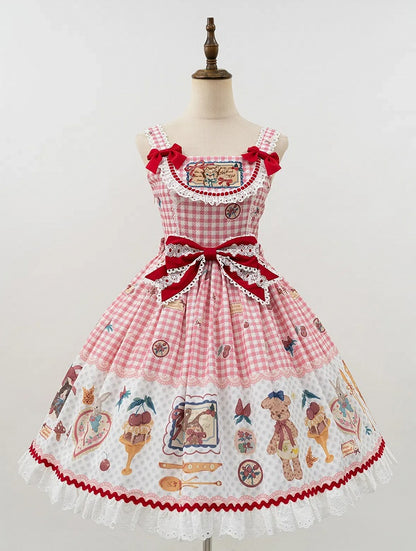 Pattern Pink Gingham Sweet Skirt Jumper Dessert Lolita and Animals Print