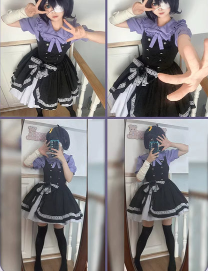 Love, Chunibyo &amp; Other Delusions Takanashi Rikka Lila Hemd mit schwarzem Kleid Lolita-Stil Cosplay Kostüm Komplettset