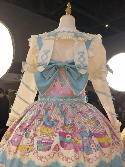 Pan Lolita Blue with White Bunny Accents Ears Collar Blouse Bow Peter and