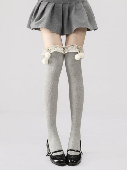 Pom-Pom Pattern Ruffled Stockings Decoration Vertical Colors Striped with 7 48CM