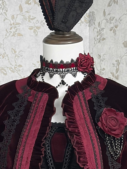 Lolita / Red Gothic Bonnet/Choker Black