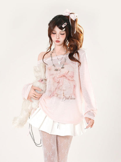 Coverup Adorable Kitten Print Asymmetrical Neckline Pink Semi-sheer