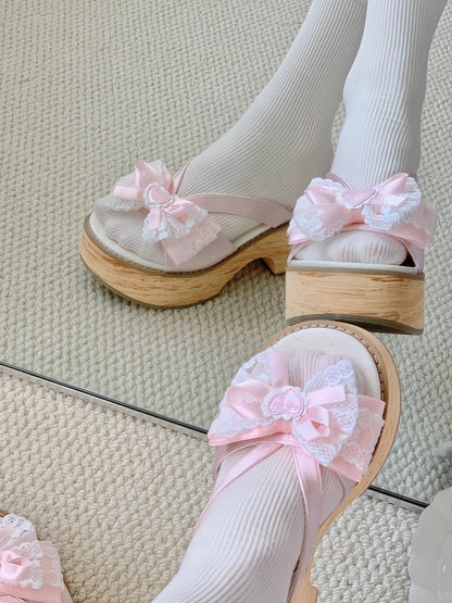 Slippers Pink Lolita Wa Heart with Applique